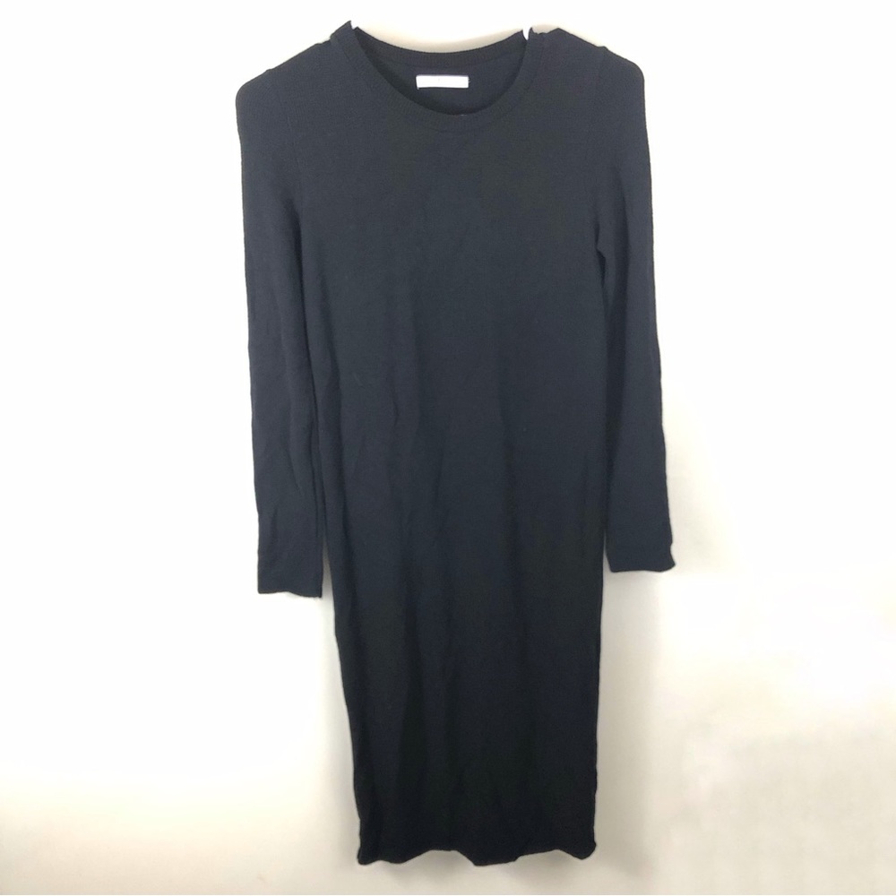 Zara Woman Thermal Knit Long Sleeve Bodycon Black Midi Dress Size Small